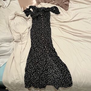 Midnight Bloom Button Down Slit Midi Dress